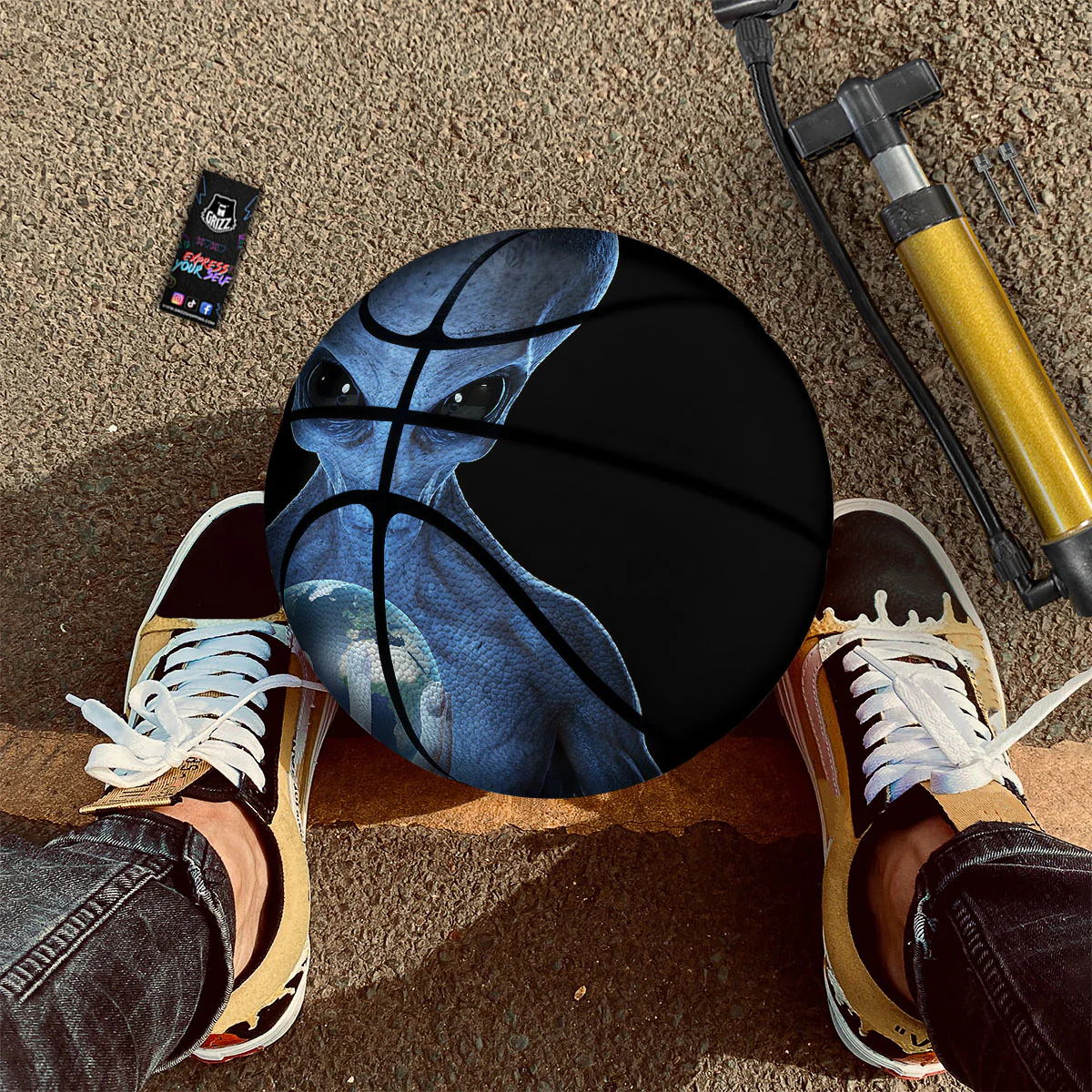 3D Scary Alien Grey Print Basketball - Image 2