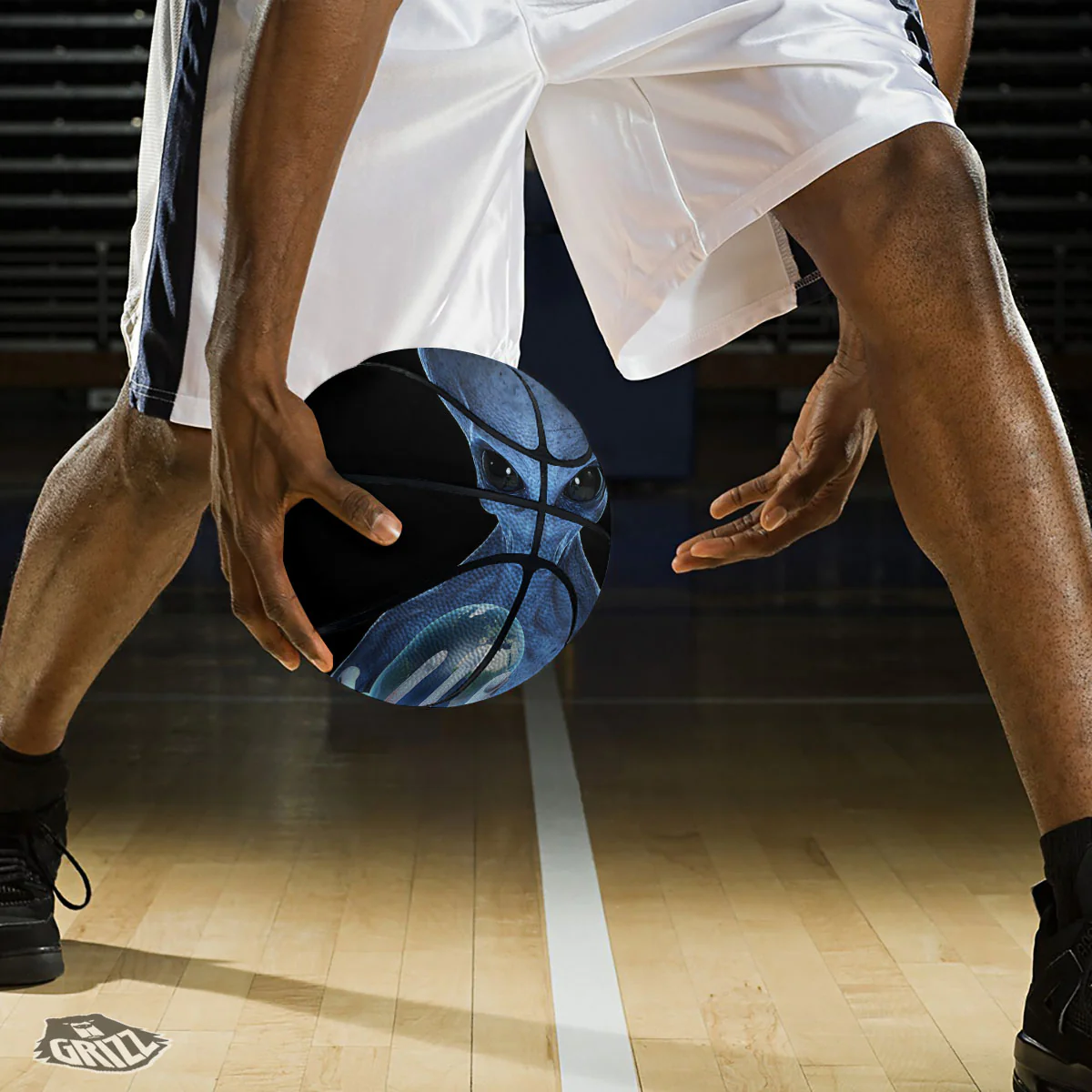 3D Scary Alien Grey Print Basketball - Image 3