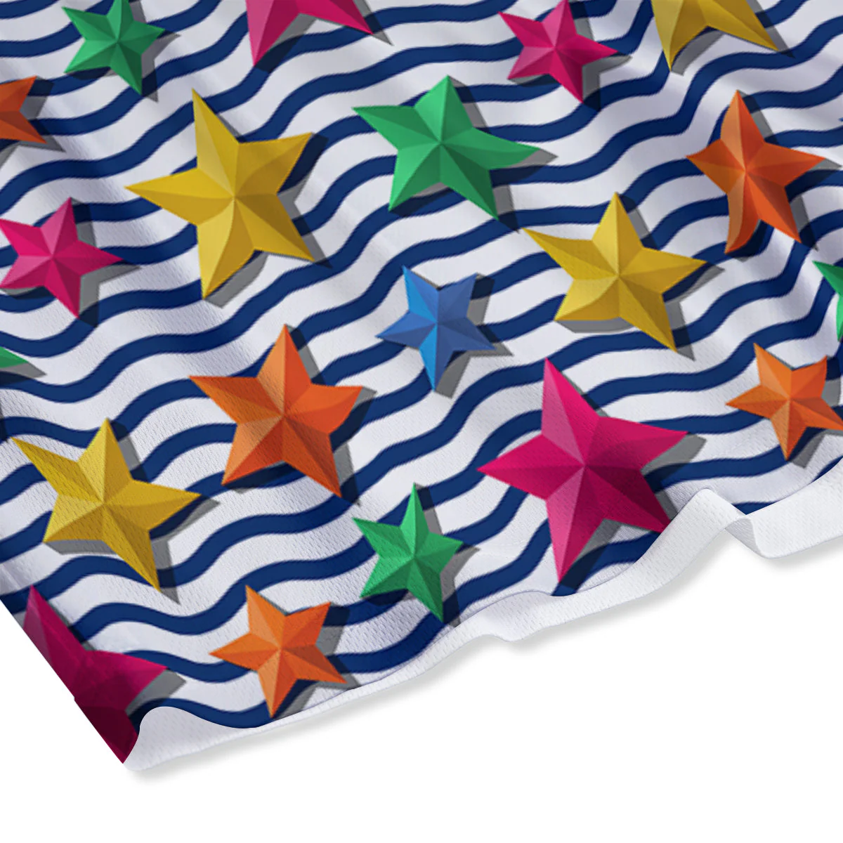 3D Stars And Blue Wave Print Pattern Mesh Shorts - Image 4