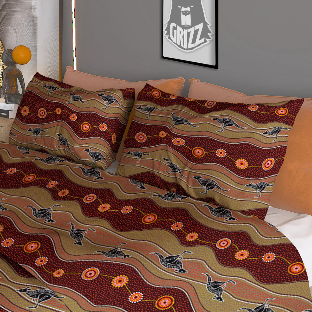 Aboriginal Australian Kangaroo Print Duvet Cover Bedding Set - Image 3