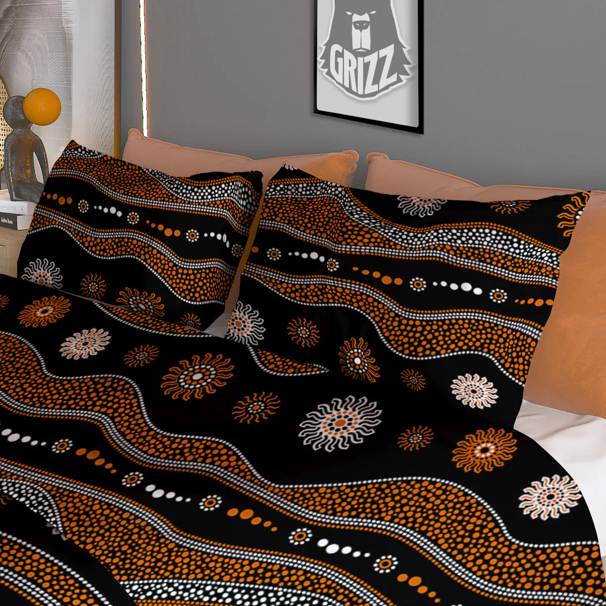 Aboriginal Orange And White Art Print Pattern Duvet Cover Bedding Set - Image 3