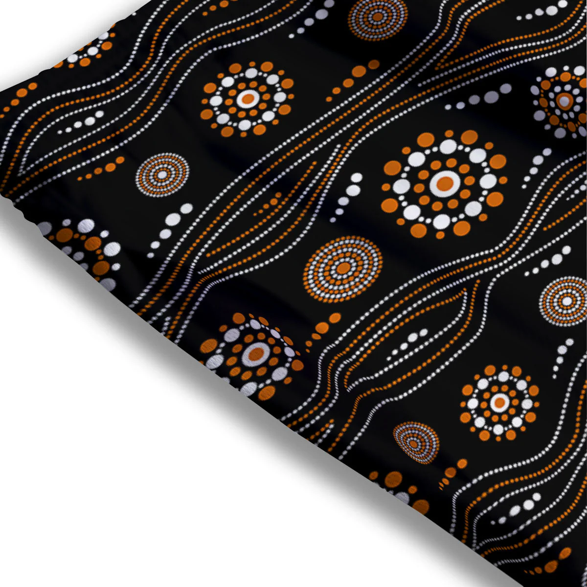 Aboriginal Orange And White Dot Print Pattern Mesh Shorts - Image 3