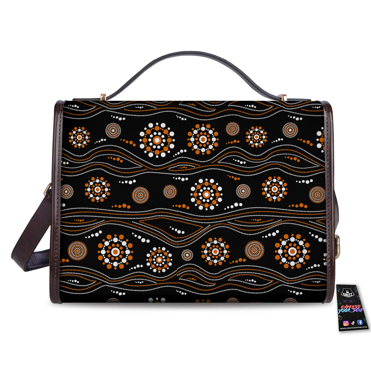 Aboriginal Orange And White Dot Print Pattern Women's Satchel Bag - Image 2