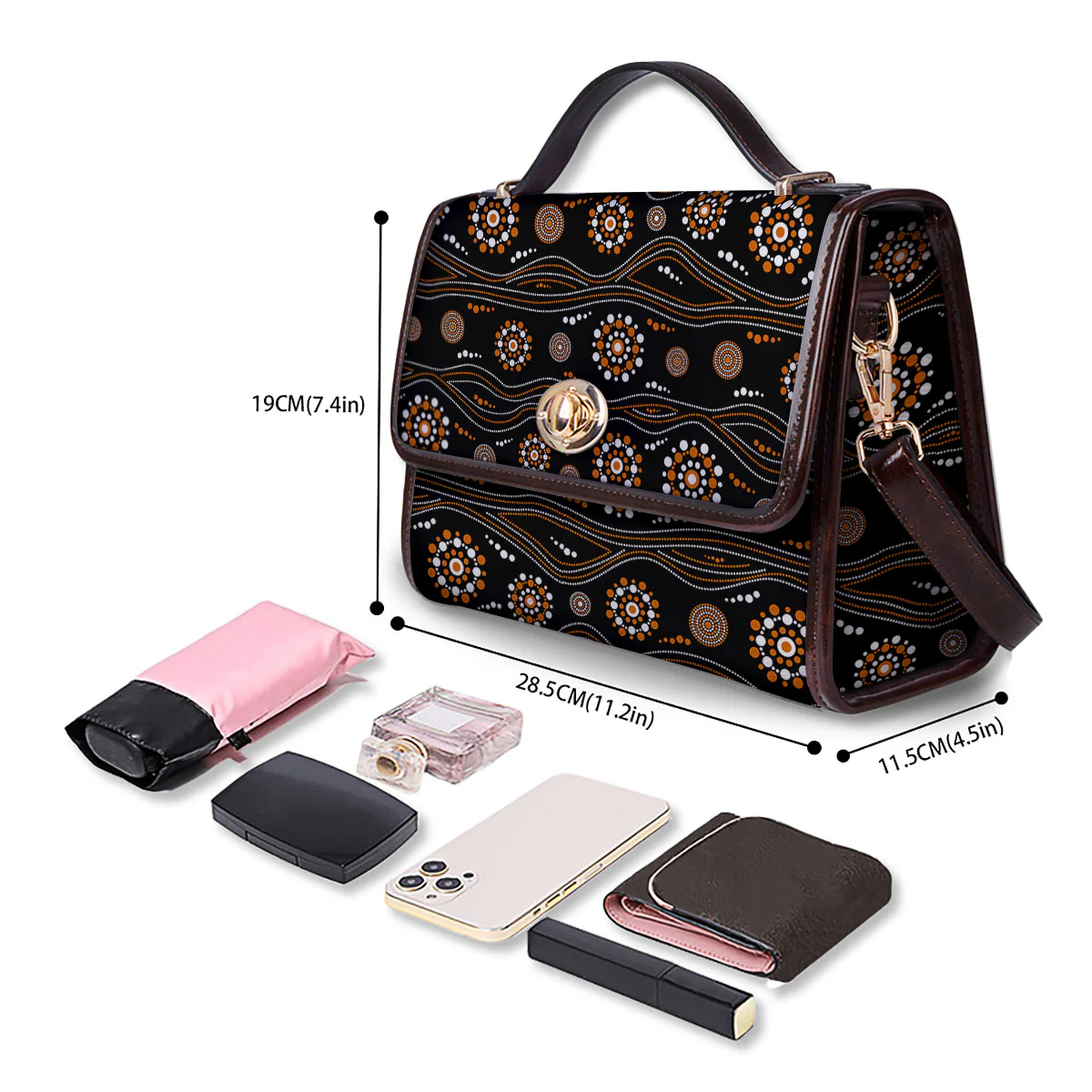 Aboriginal Orange And White Dot Print Pattern Women's Satchel Bag - Image 4