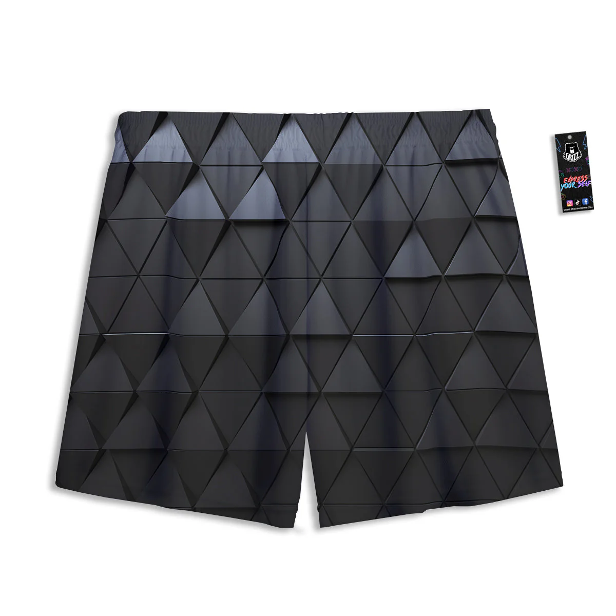 Abstract 3D Geometric Triangle Print Mesh Shorts - Image 2