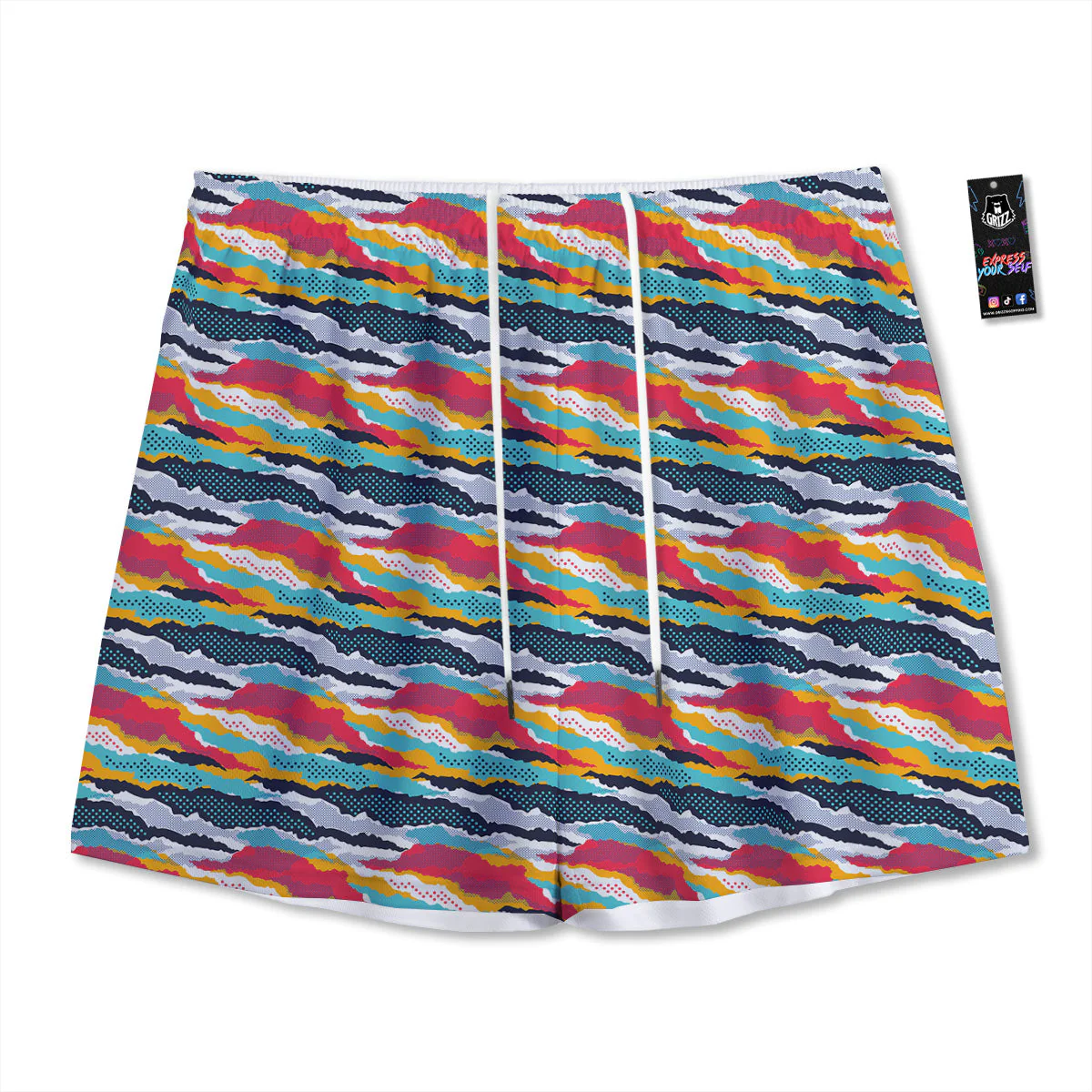 Abstract Colorful And Dot Print Pattern Mesh Shorts