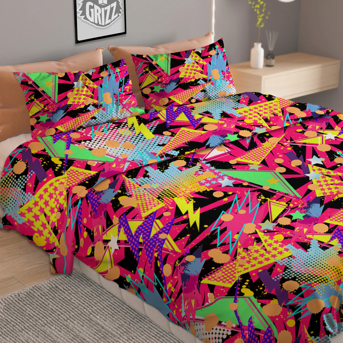 Abstract Colorful And Lightning Dot Print Pattern Duvet Cover Bedding Set - Image 2