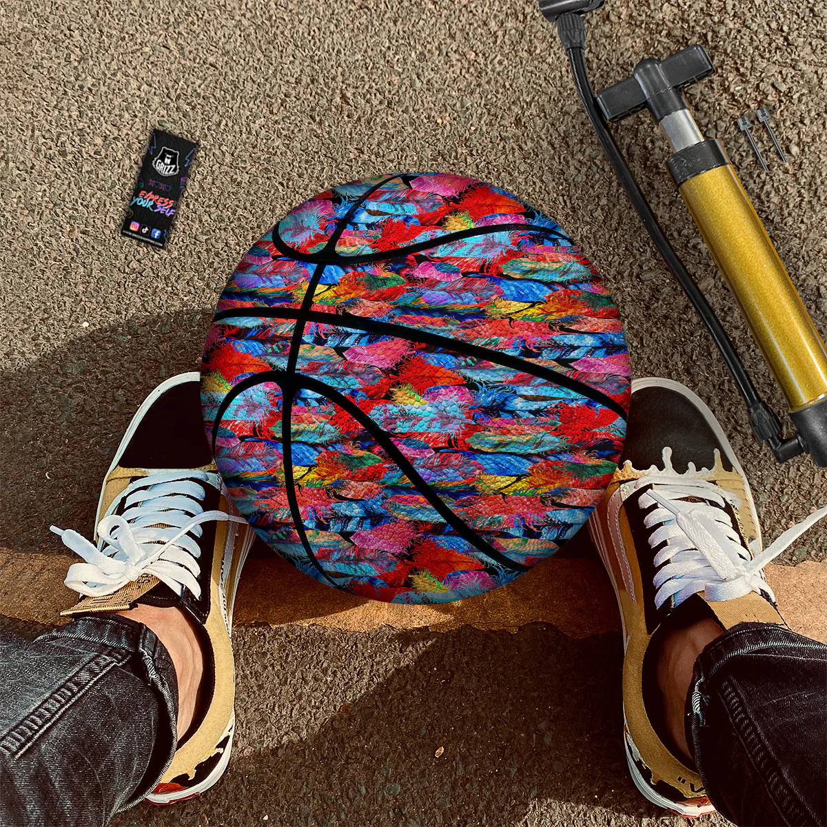 Abstract Feather Watercolor Boho Print Pattern Basketball - Image 2