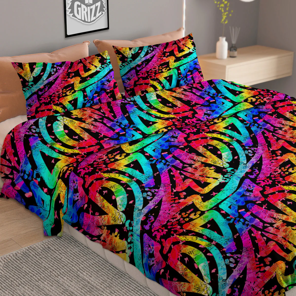 Abstract Graffiti Colorful Paint Print Pattern Duvet Cover Bedding Set - Image 2