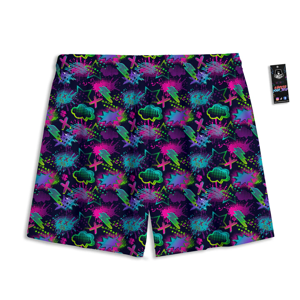 Abstract Graffiti Emoji Print Pattern Mesh Shorts - Image 2