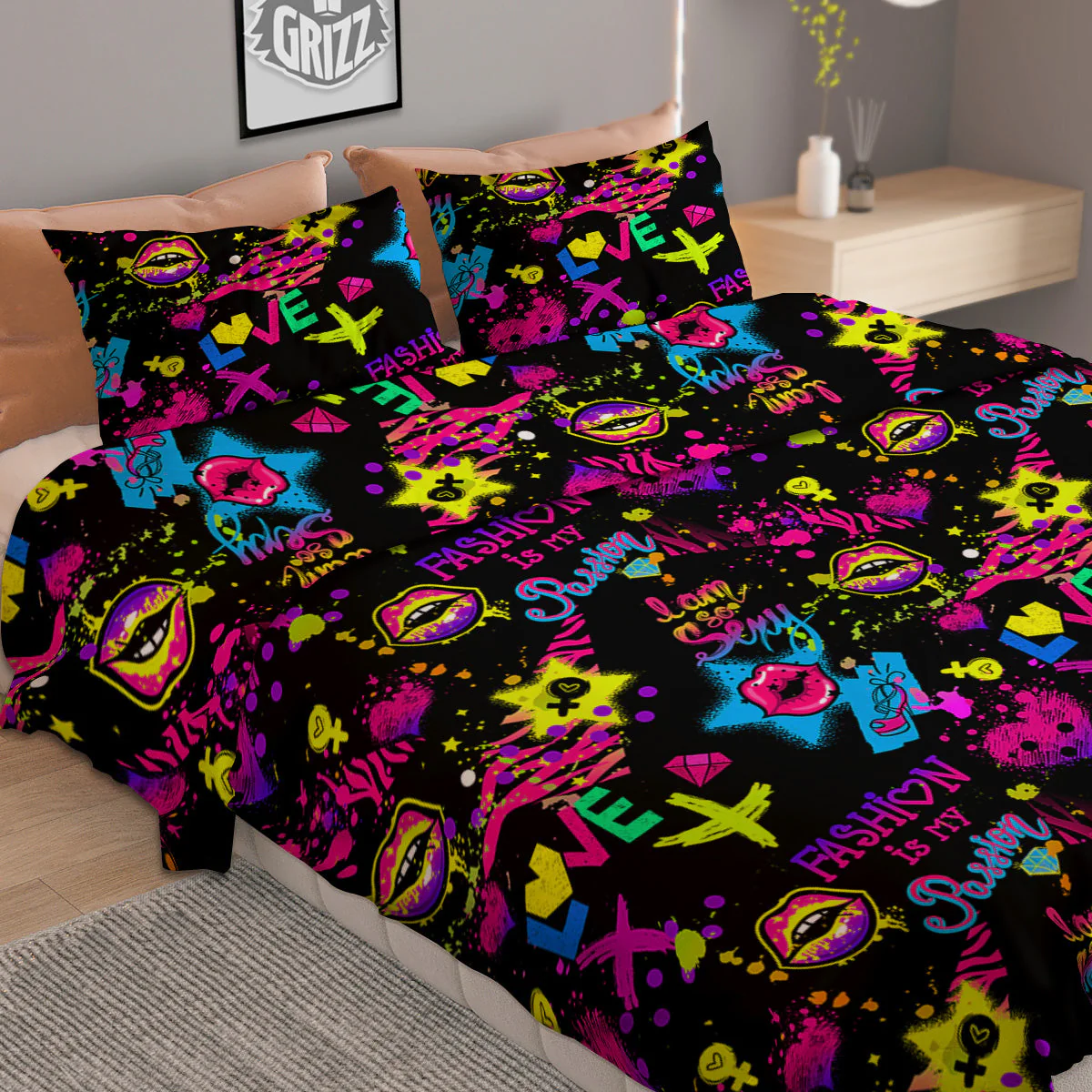 Abstract Graffiti Girlish Spray Paint Print Pattern Duvet Cover Bedding Set - Image 2