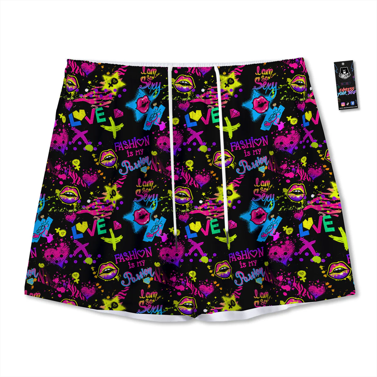 Abstract Graffiti Girlish Spray Paint Print Pattern Mesh Shorts