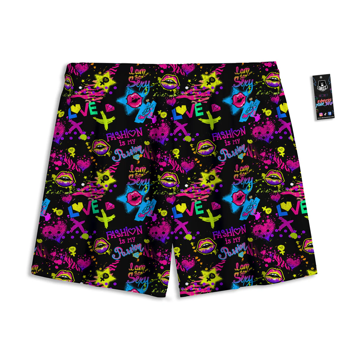 Abstract Graffiti Girlish Spray Paint Print Pattern Mesh Shorts - Image 2