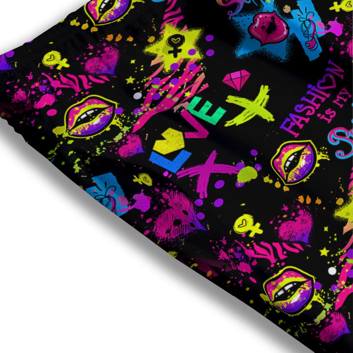 Abstract Graffiti Girlish Spray Paint Print Pattern Mesh Shorts - Image 3