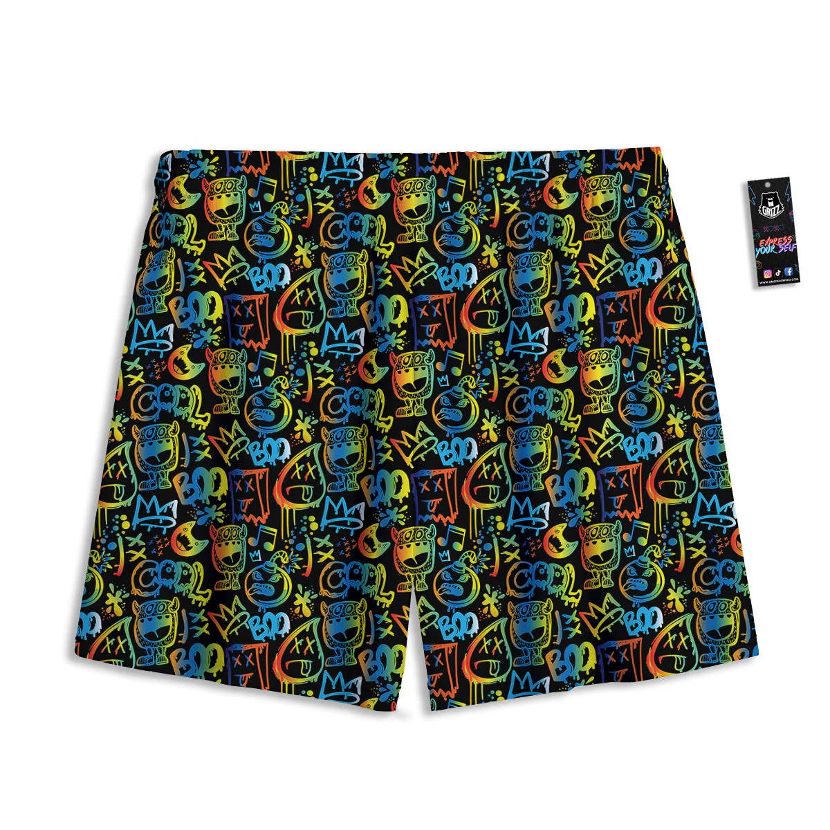 Abstract Graffiti Neon Monsters Print Pattern Mesh Shorts - Image 2