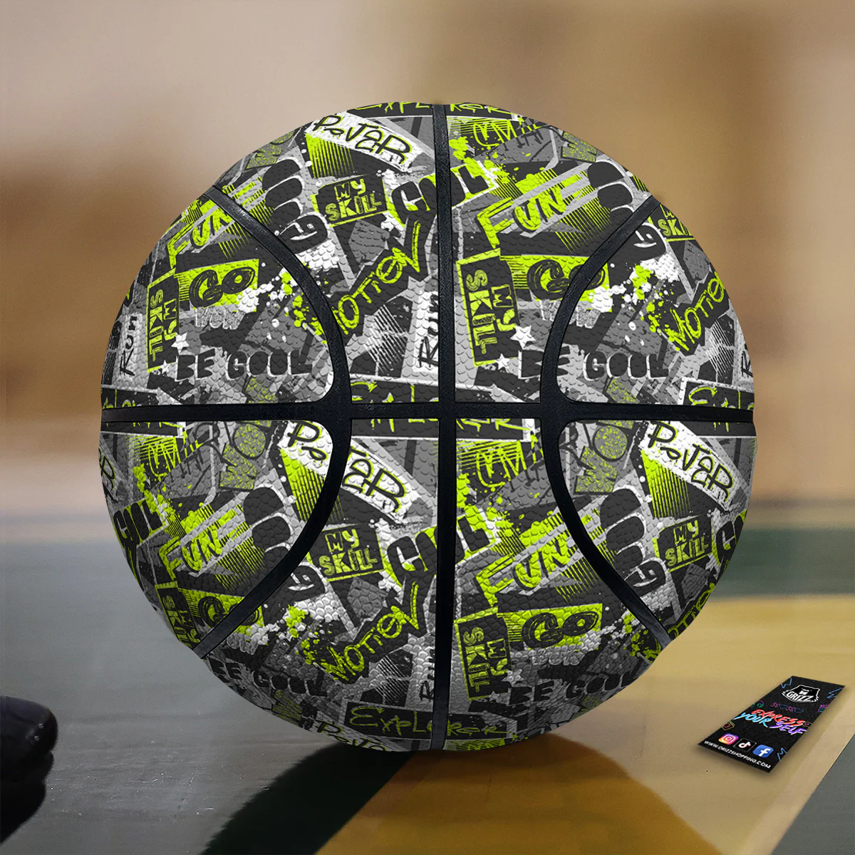 Abstract Grey And Neon Green Graffiti Print Pattern Basketball