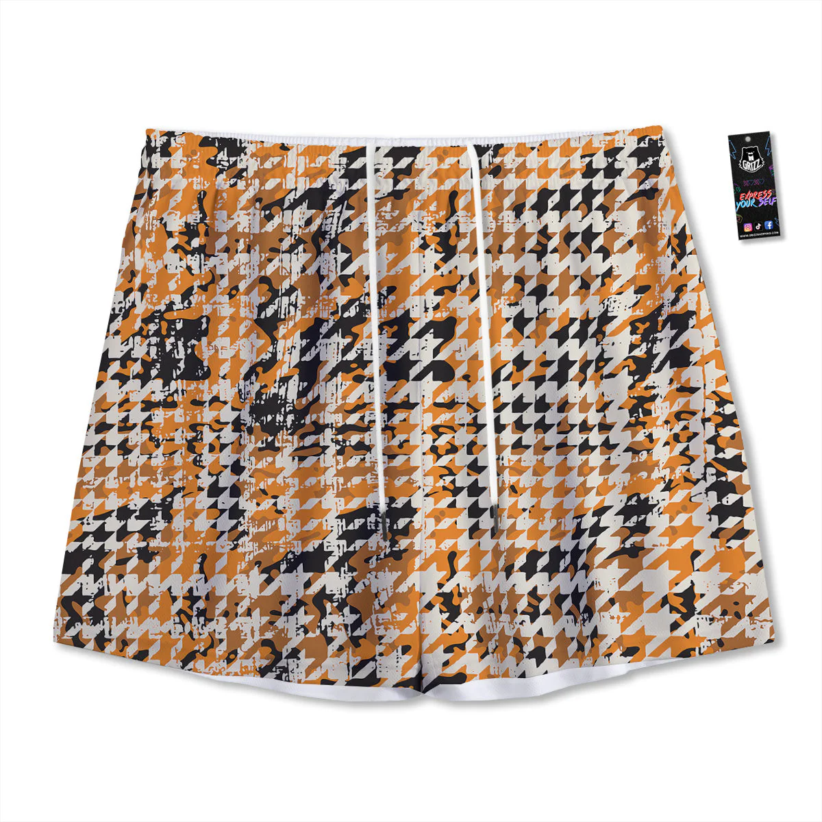 Abstract Grunge Houndstooth Camo Print Pattern Mesh Shorts