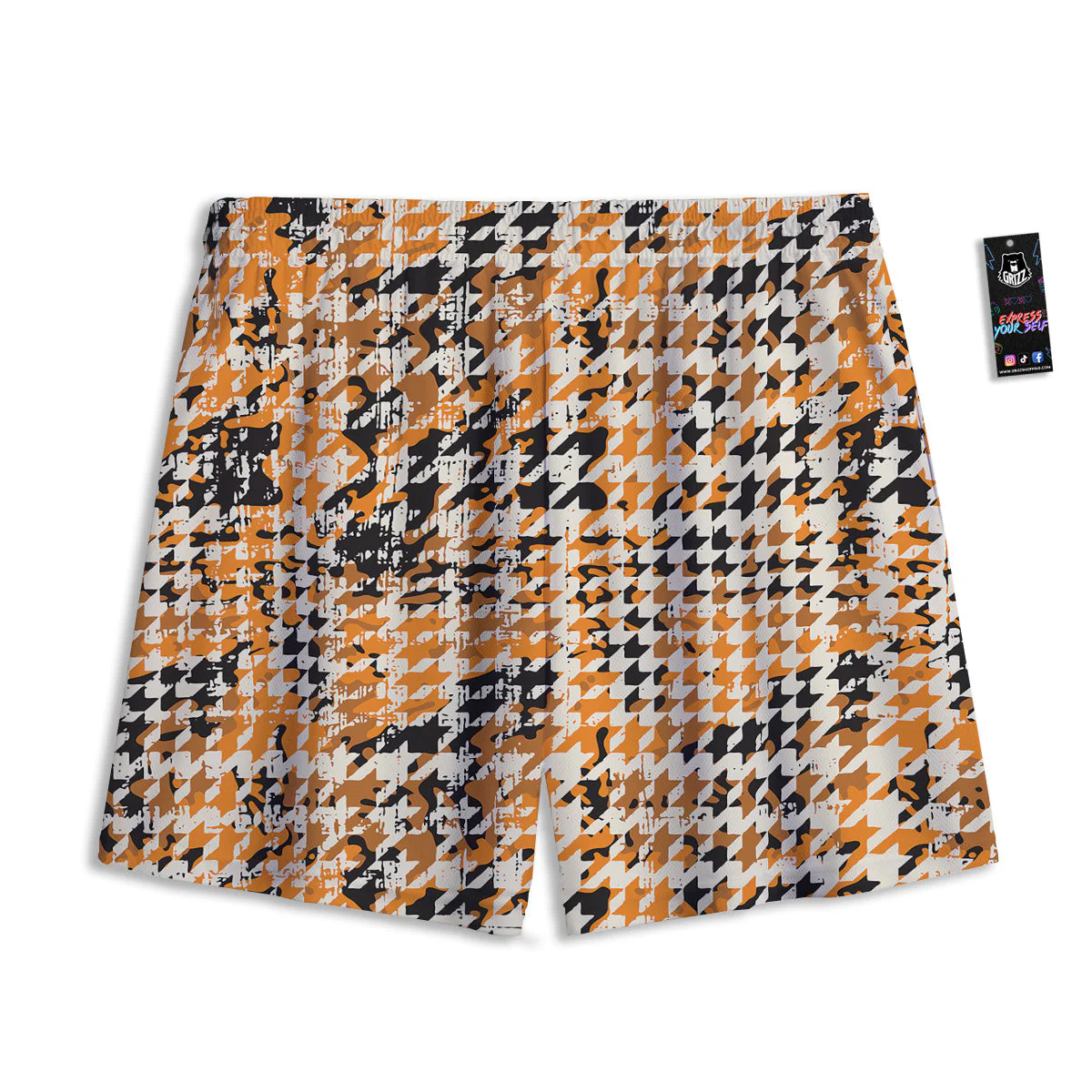 Abstract Grunge Houndstooth Camo Print Pattern Mesh Shorts - Image 2