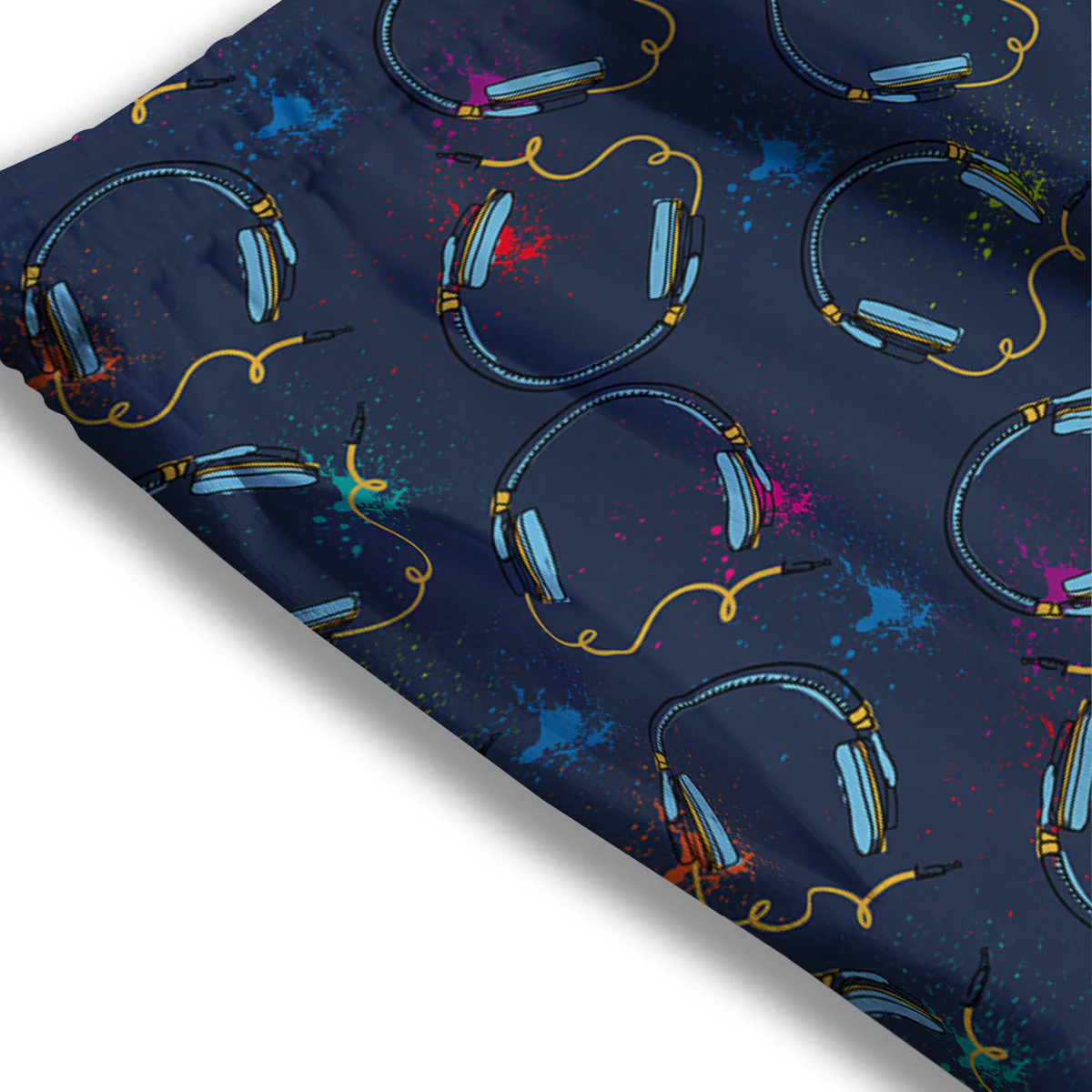 Abstract Headphone Blue Print Pattern Mesh Shorts - Image 3