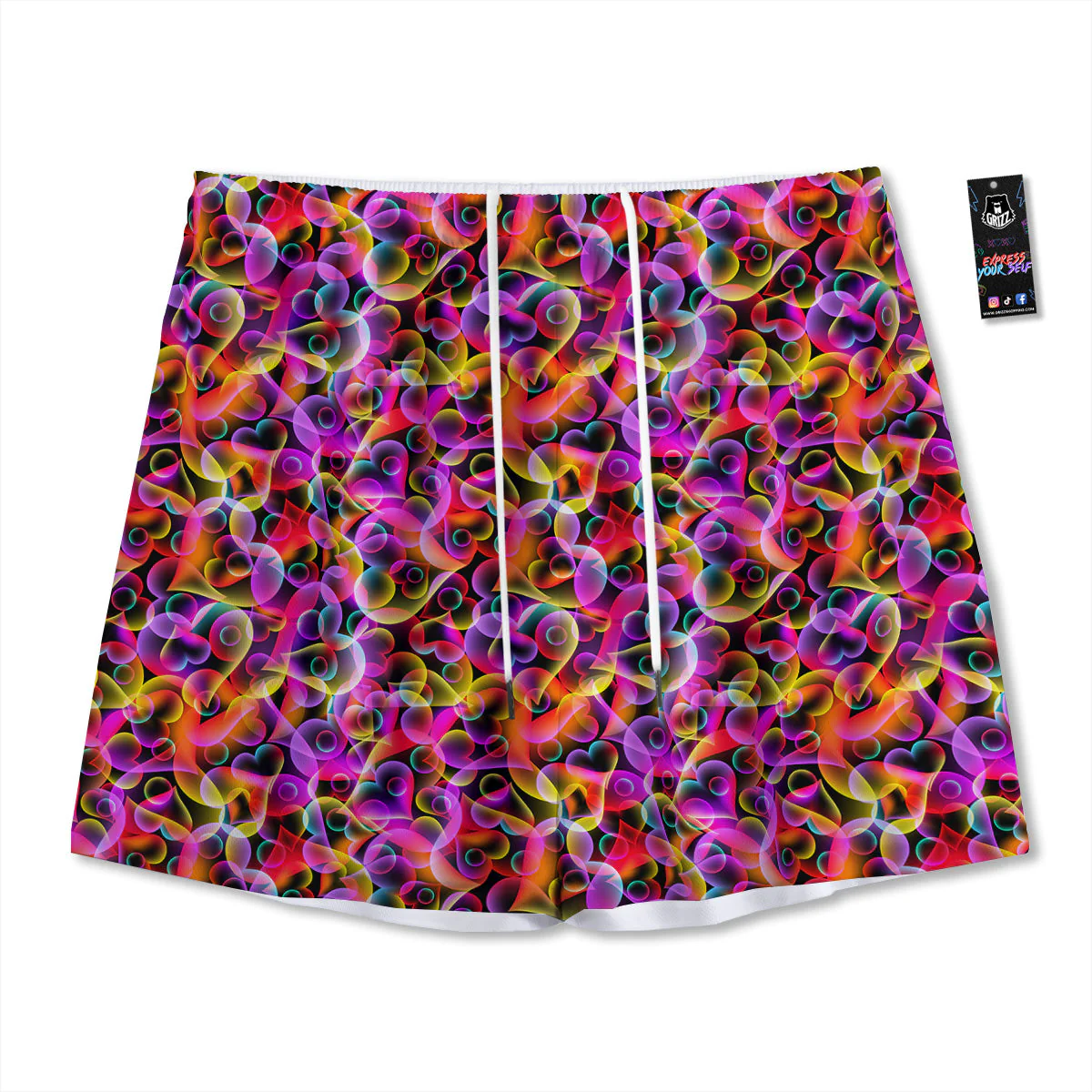 Abstract Hearts Neon Print Pattern Mesh Shorts