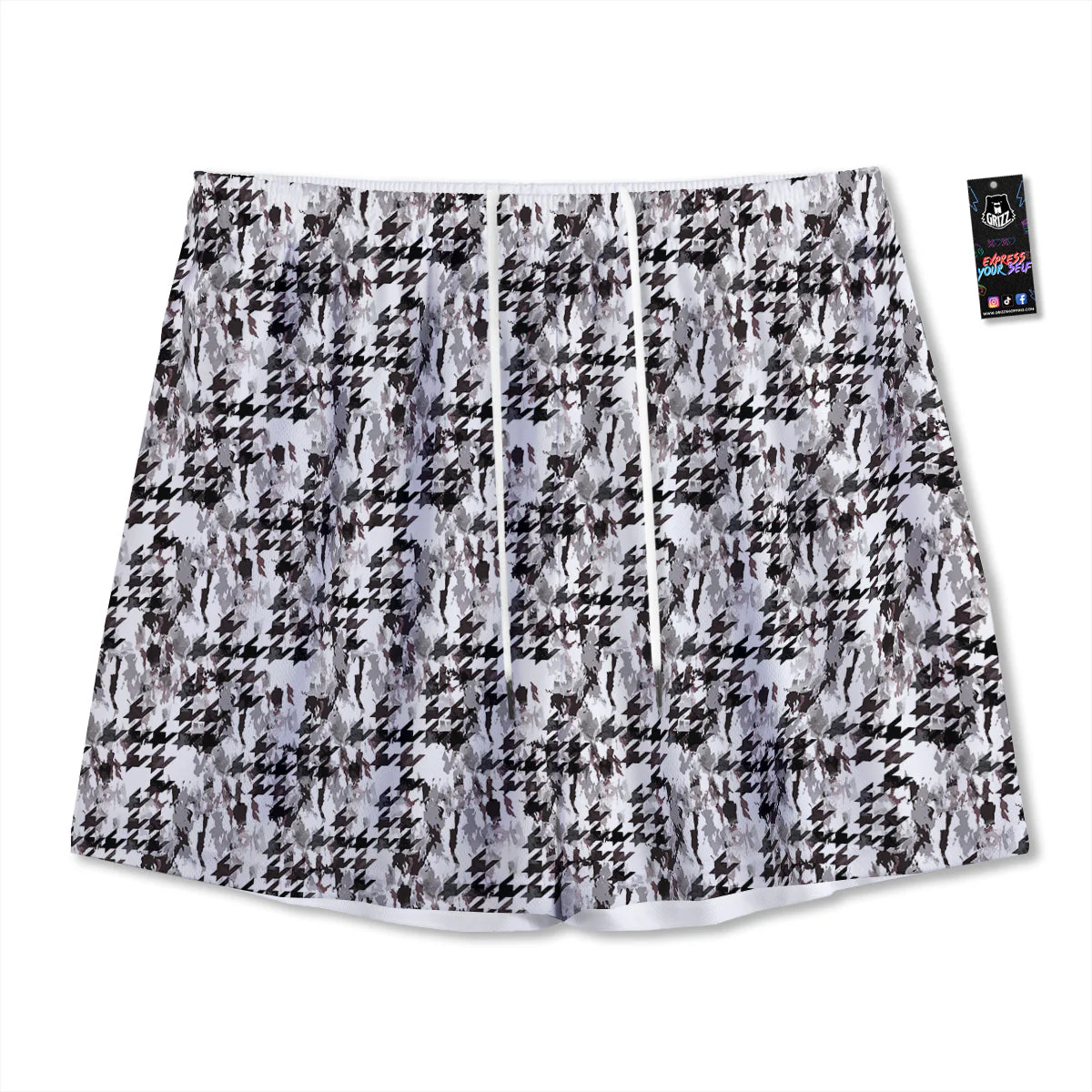 Abstract Houndstooth And Camo Print Pattern Mesh Shorts