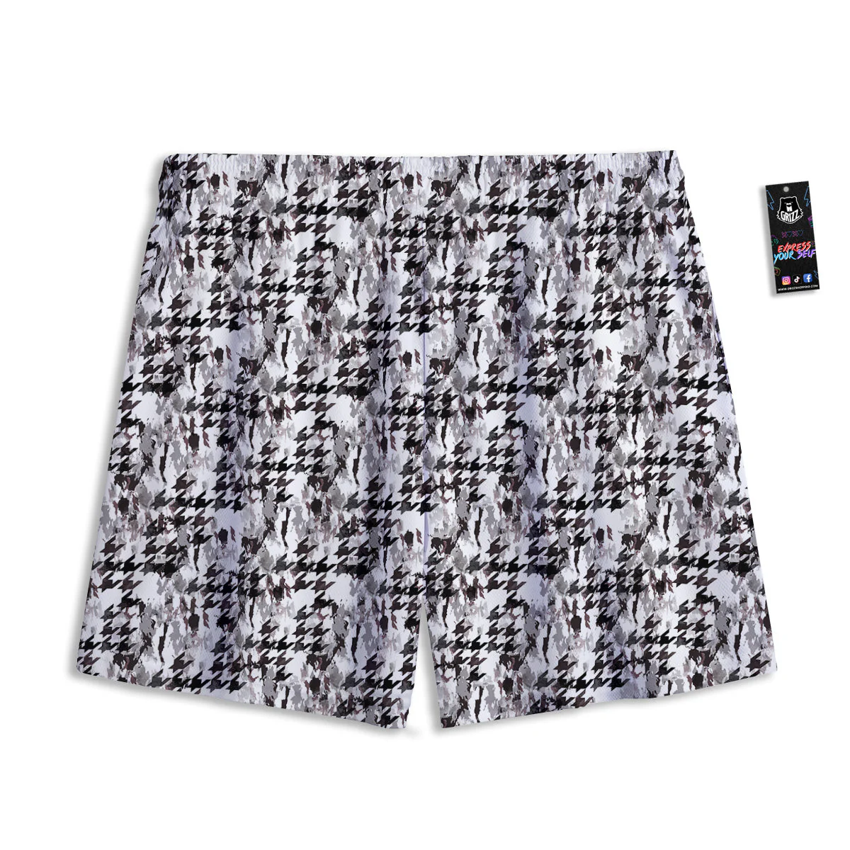 Abstract Houndstooth And Camo Print Pattern Mesh Shorts - Image 2