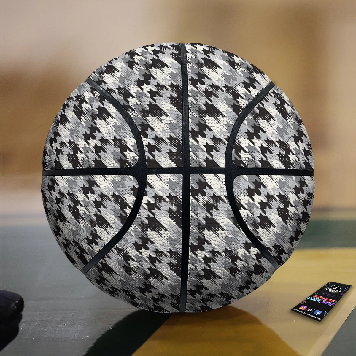 Abstract Houndstooth And Dots Print Pattern Basketball