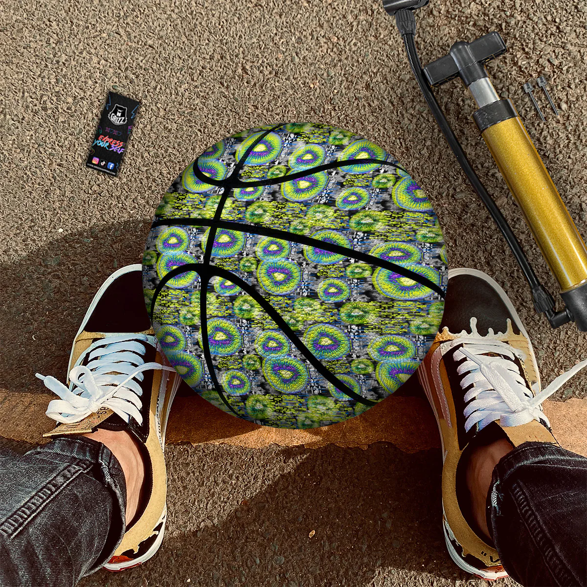 Abstract Kiwi Glitch Print Pattern Basketball - Image 2