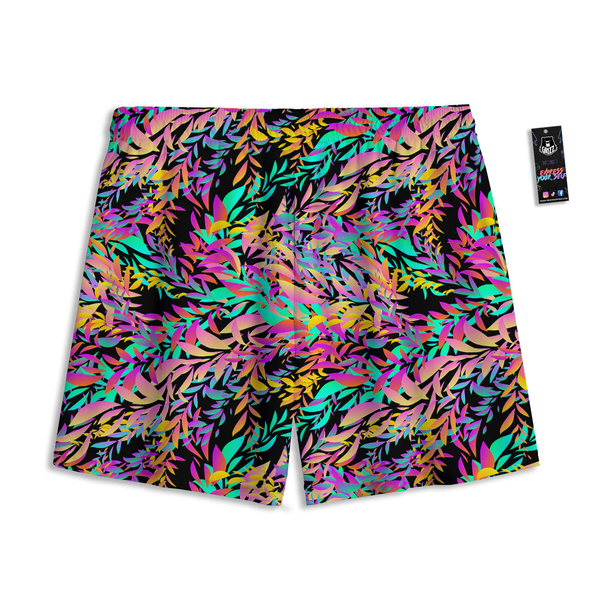 Abstract Leaf Neon Print Pattern Mesh Shorts - Image 2