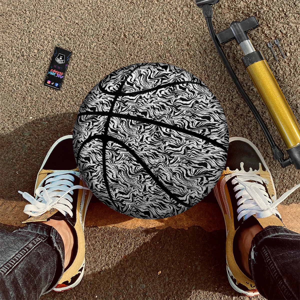 Abstract Liquify Watercolor Zebra Tie Dye Print Basketball - Image 2