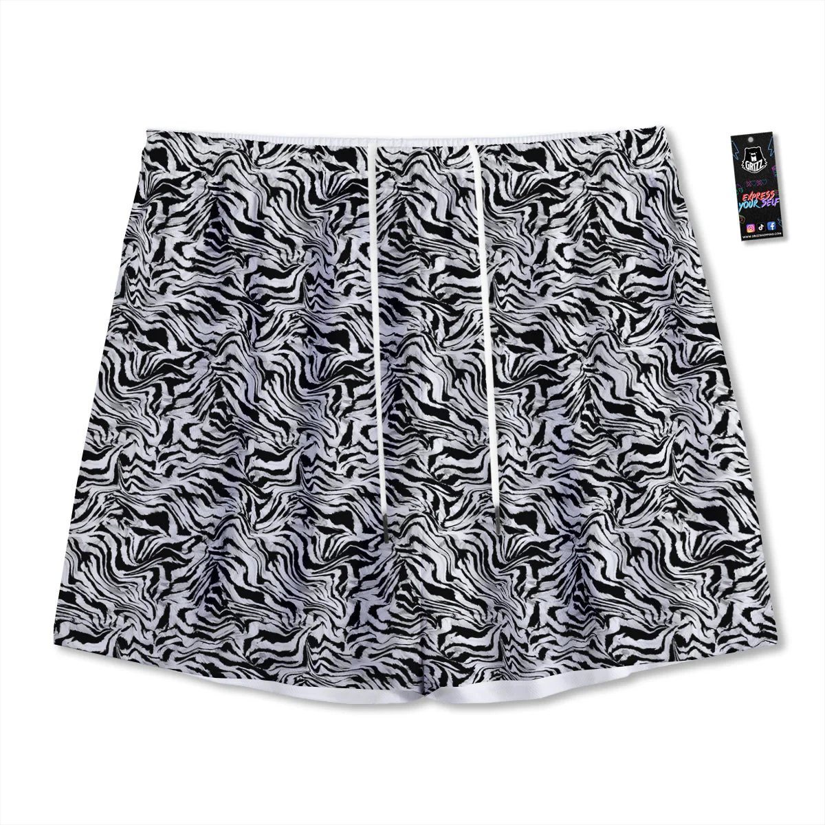 Abstract Liquify Watercolor Zebra Tie Dye Print Mesh Shorts