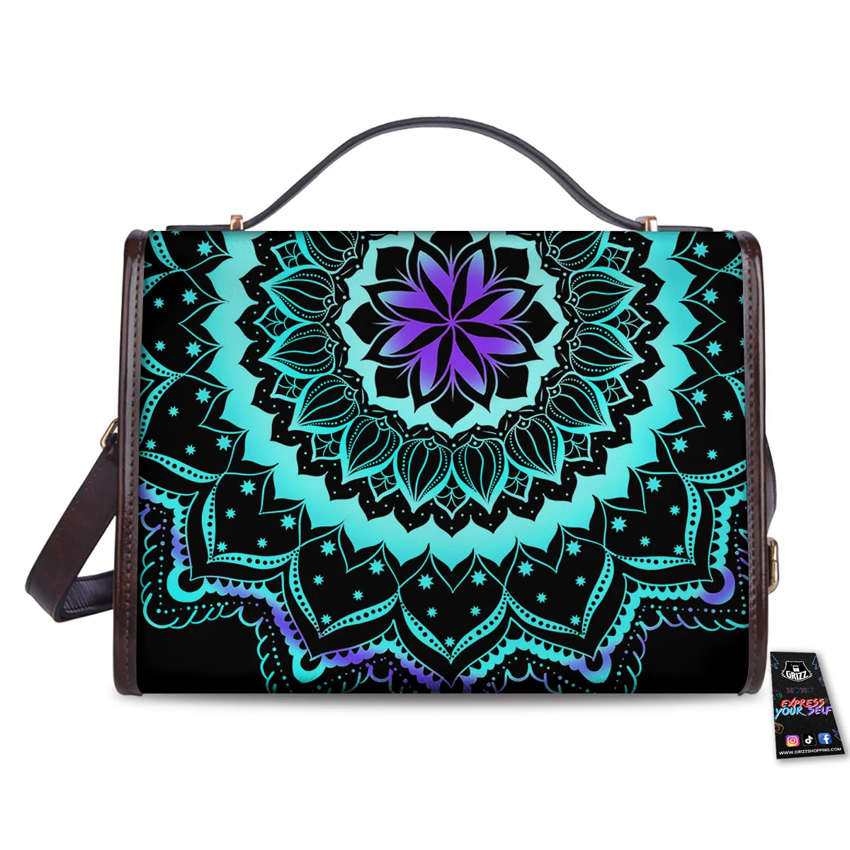Abstract Mandala Teal And Purple Print Women's Satchel Bag - Image 2