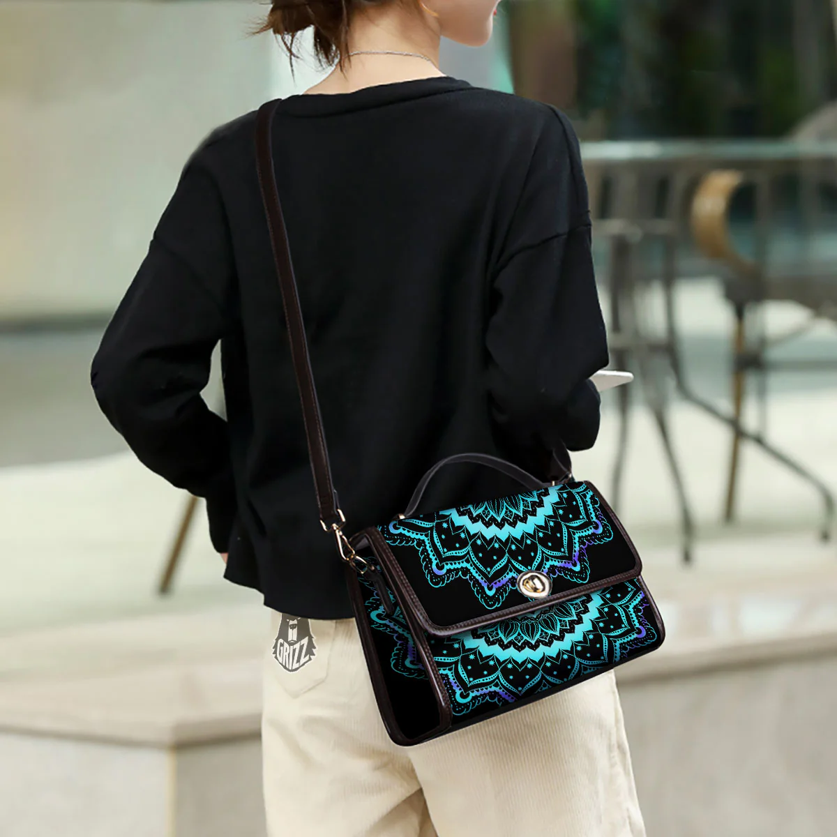 Abstract Mandala Teal And Purple Print Women's Satchel Bag - Image 3