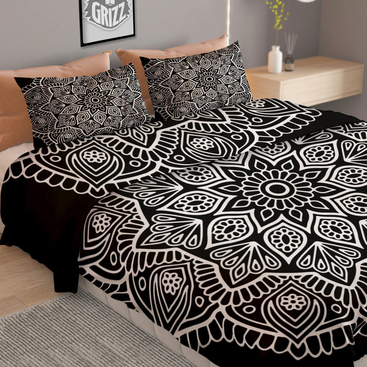 Abstract Mandala White And Black Print Duvet Cover Bedding Set - Image 2