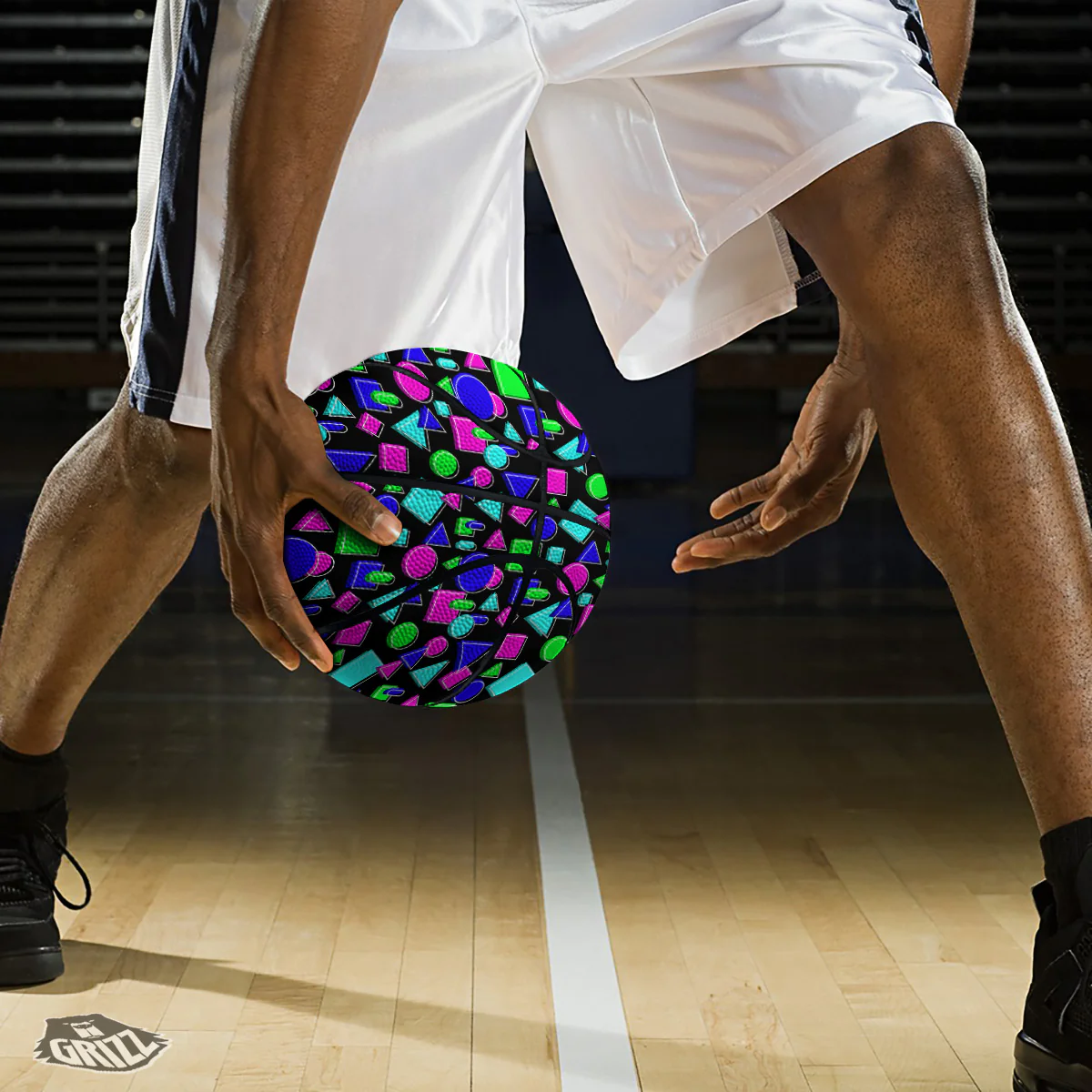 Abstract Neon Geometric Print Pattern Basketball - Image 3