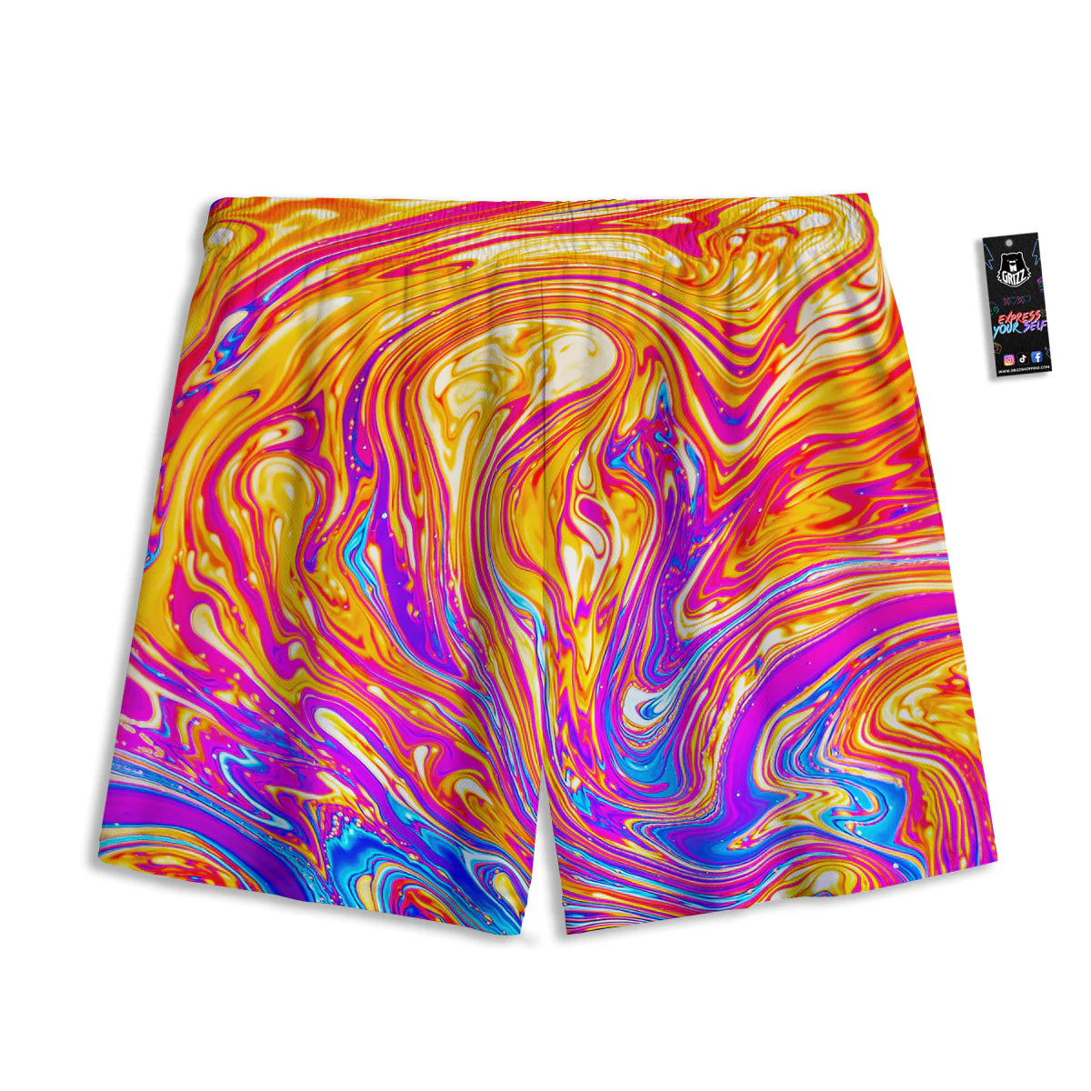 Abstract Orange Psychedelic Print Mesh Shorts - Image 2