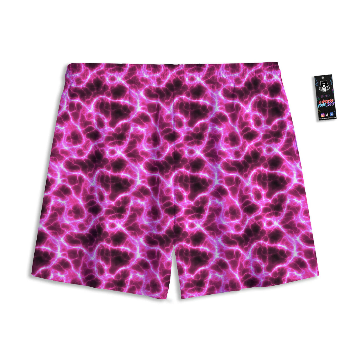 Abstract Pink Electrical Sparks Print Pattern Mesh Shorts - Image 2