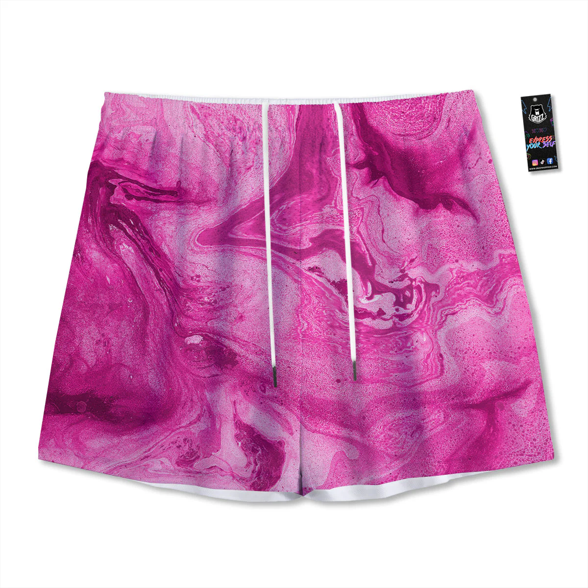 Abstract Pink Marble Print Mesh Shorts