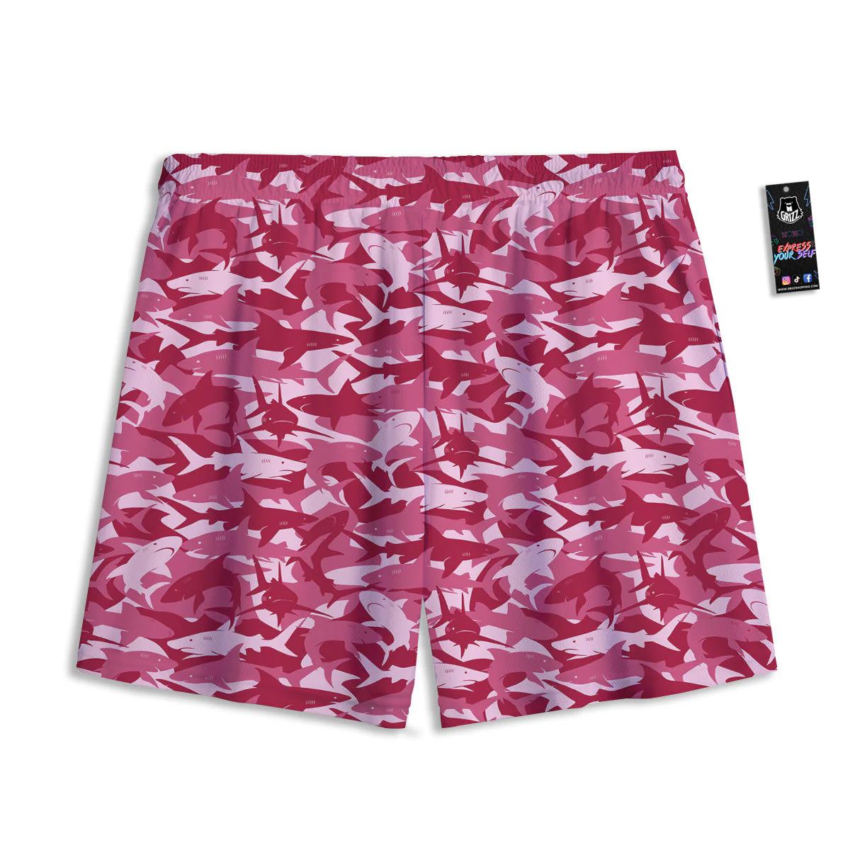 Abstract Pink Shark Camo Print Pattern Mesh Shorts - Image 2