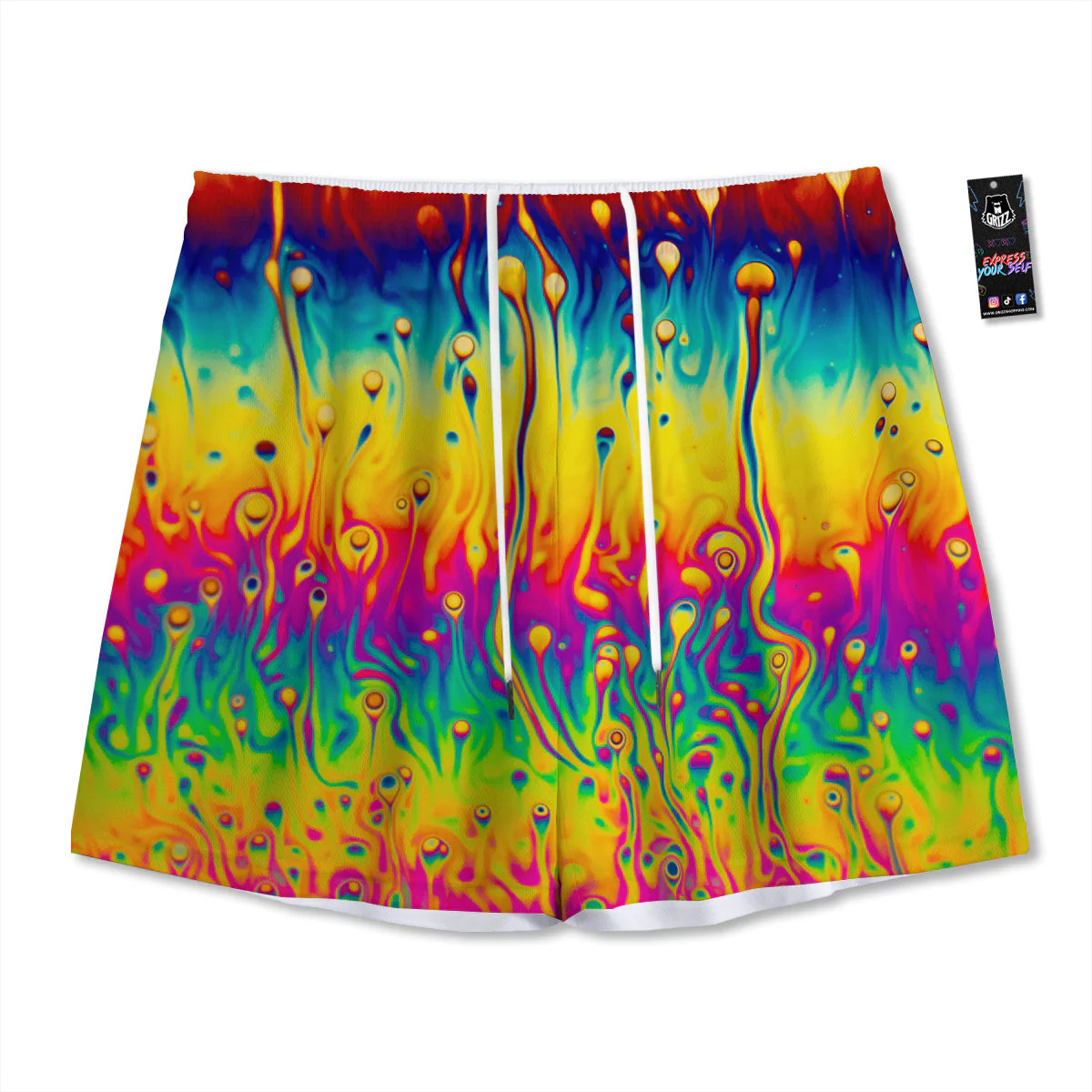 Abstract Psychedelic Rainbow Acid Print Mesh Shorts