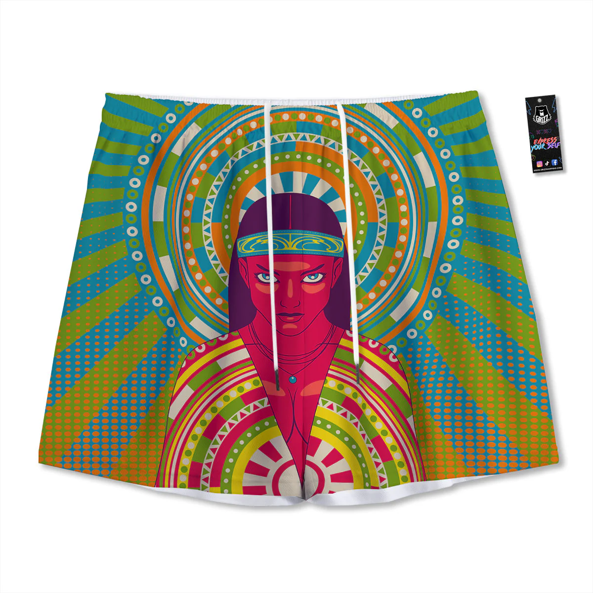 Abstract Psychedelic Women Print Mesh Shorts