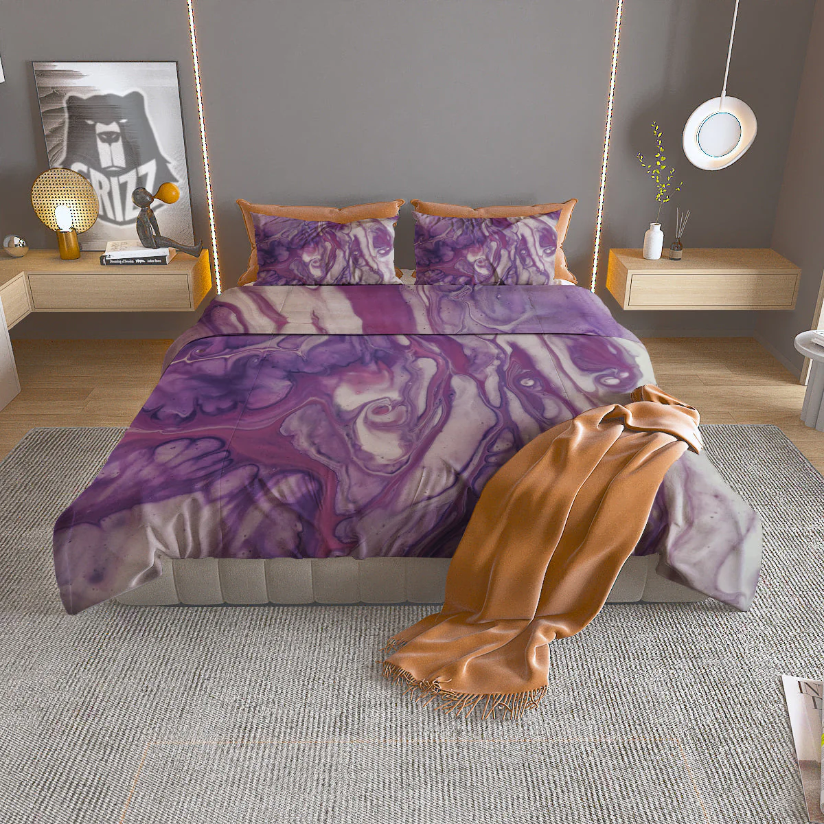Abstract Purple Liquid Marble Print Duvet Cover Bedding Set