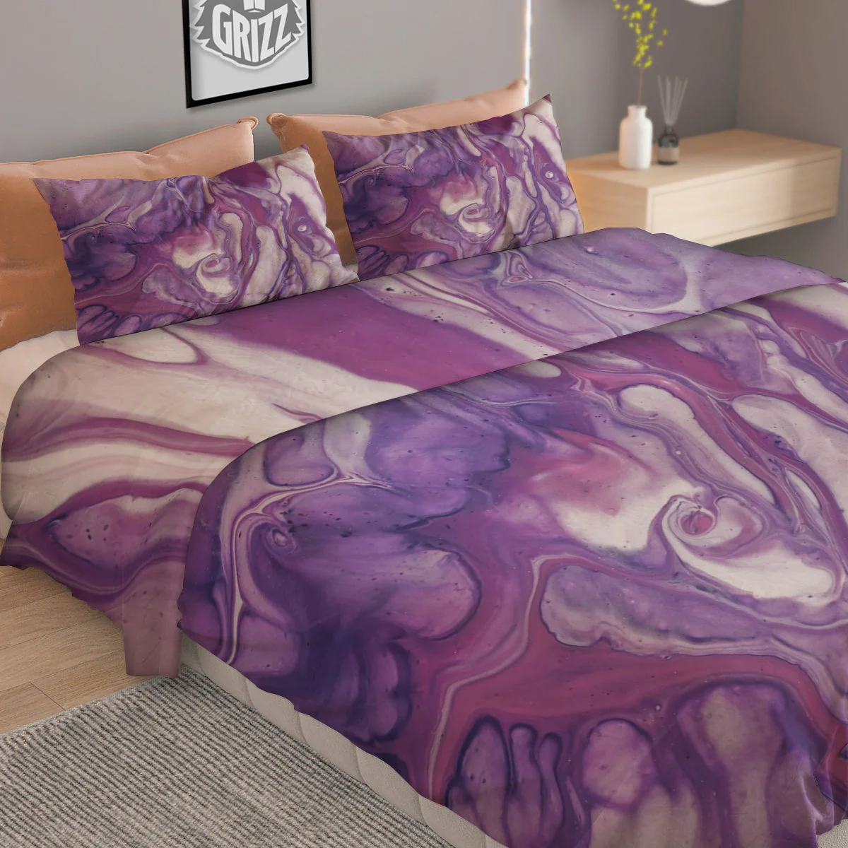 Abstract Purple Liquid Marble Print Duvet Cover Bedding Set - Image 2