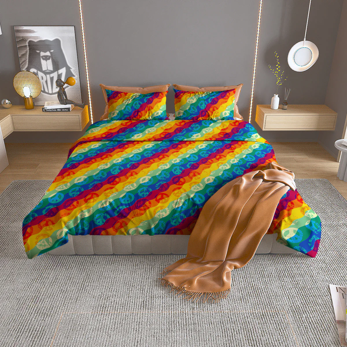 Abstract Rainbow Peace Signs And LGBT Print Pattern Duvet Cover Bedding Set