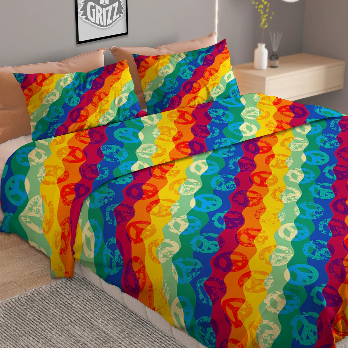 Abstract Rainbow Peace Signs And LGBT Print Pattern Duvet Cover Bedding Set - Image 2