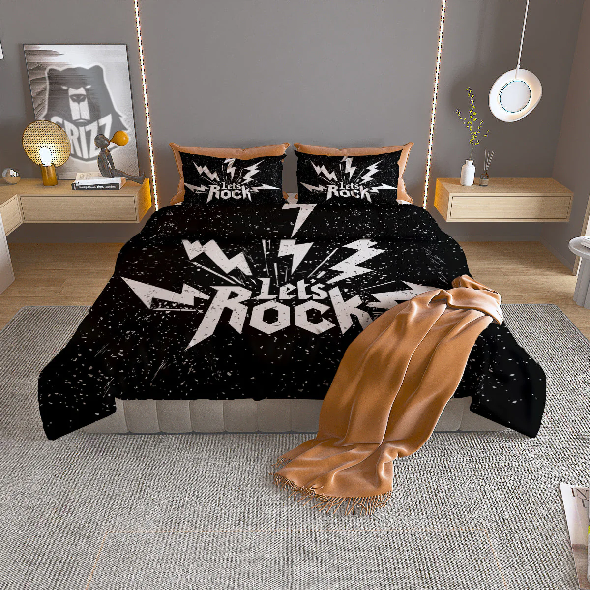 Abstract Rock Grunge Monochrome Print Duvet Cover Bedding Set