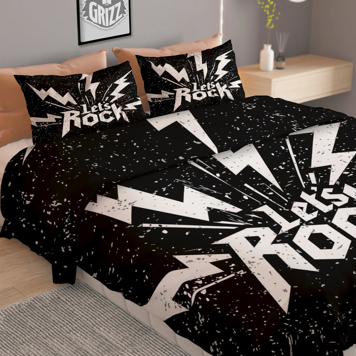 Abstract Rock Grunge Monochrome Print Duvet Cover Bedding Set - Image 2