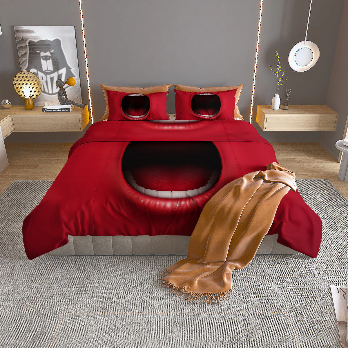 Abstract Scream Red Mouth Print Duvet Cover Bedding Set