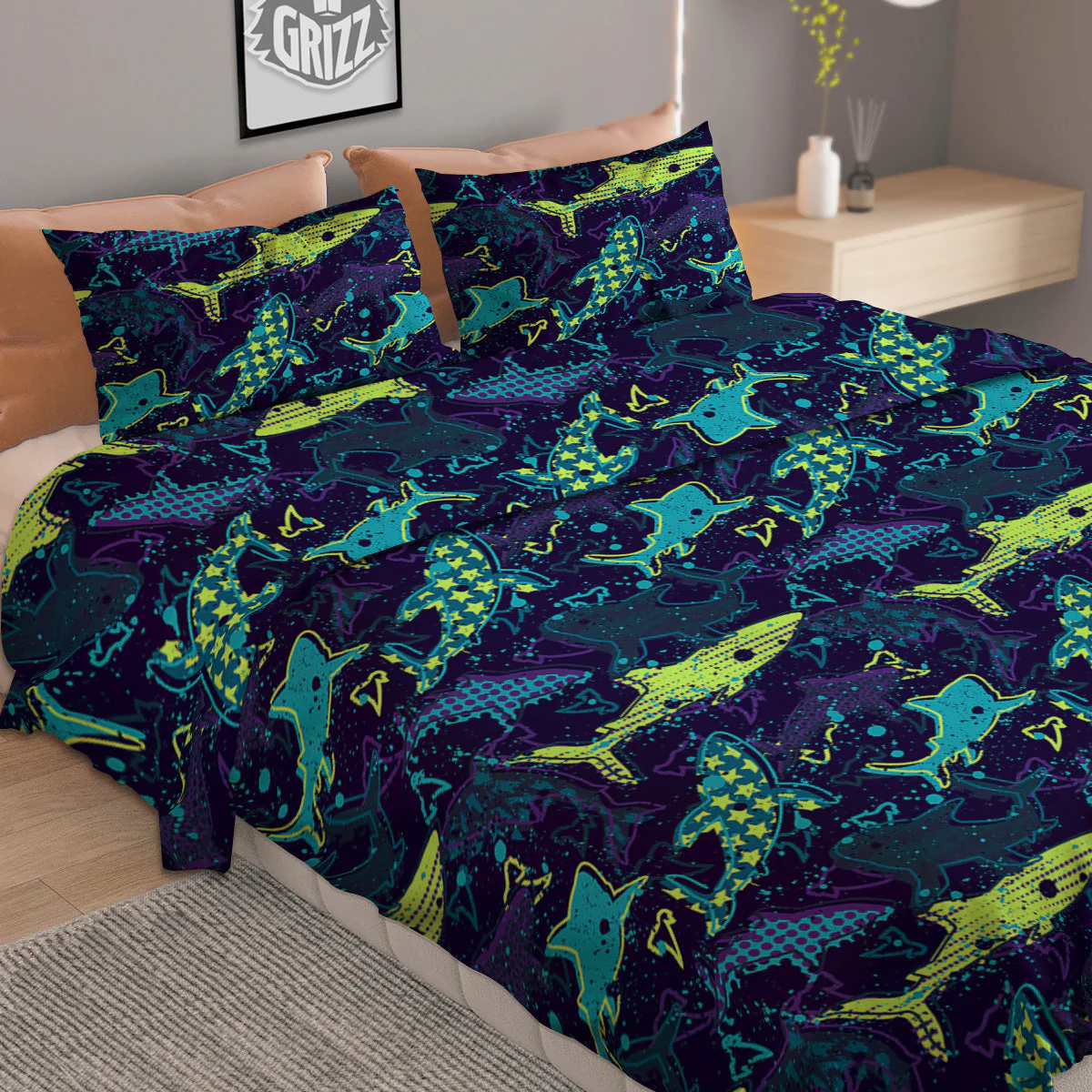 Abstract Shark Print Pattern Duvet Cover Bedding Set - Image 2