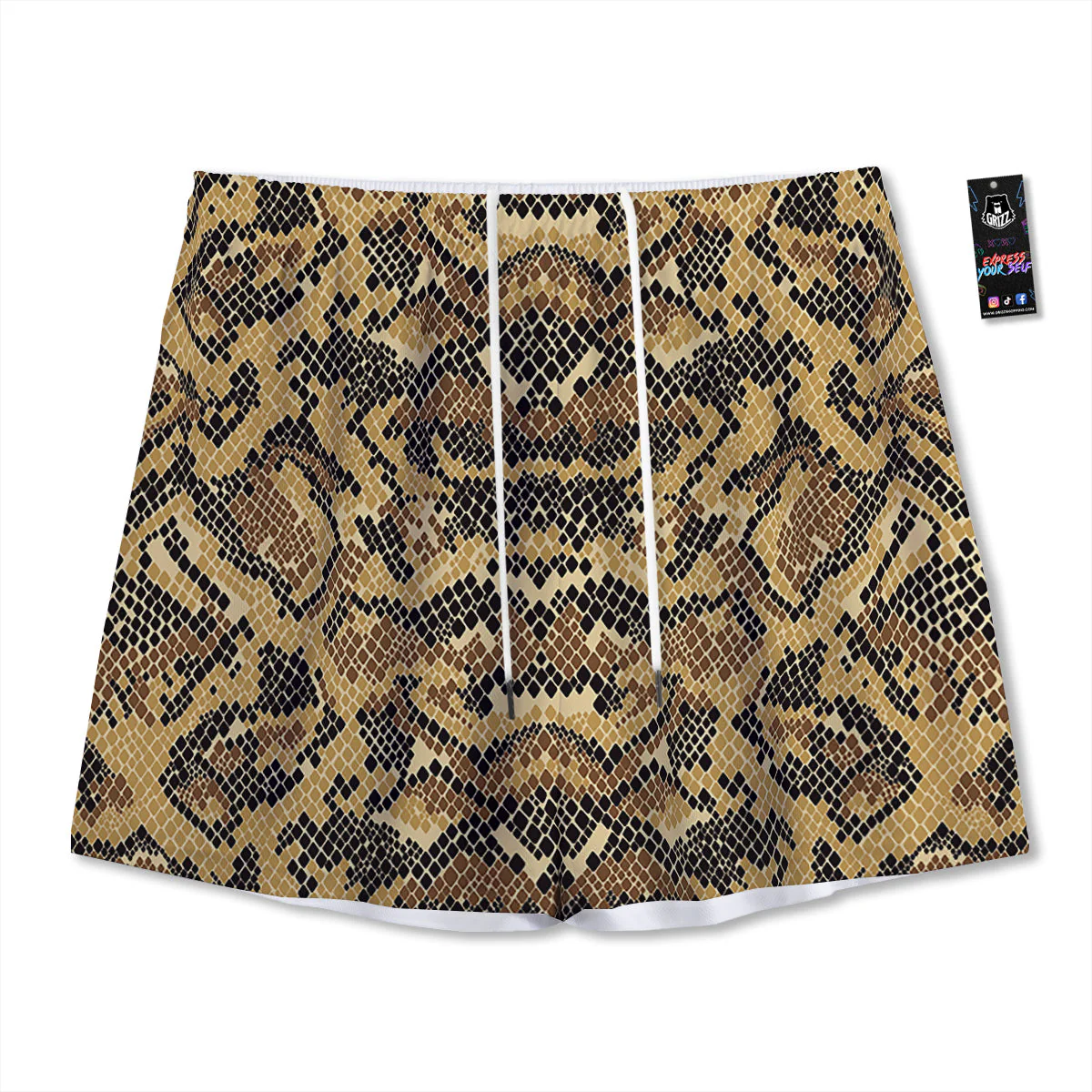 Abstract Snake Skin Print Mesh Shorts